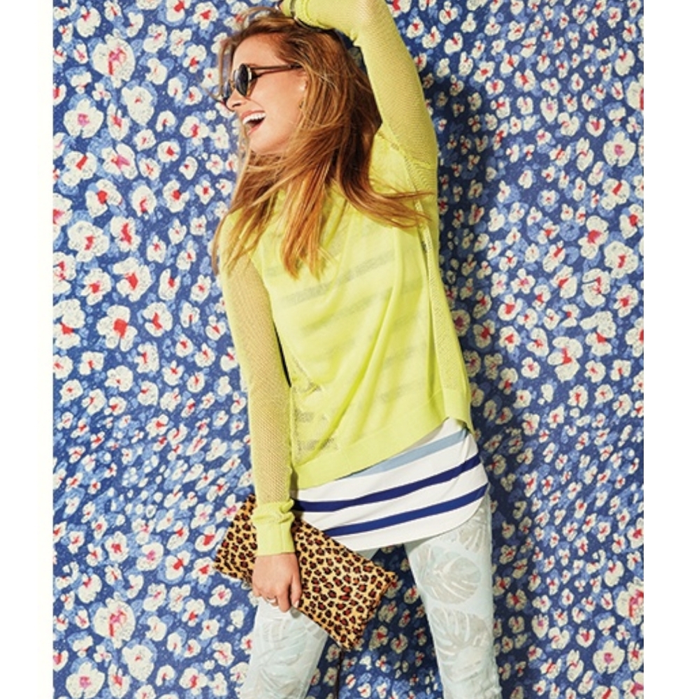 Cabi Split Back Lime Green Sweater - image 1